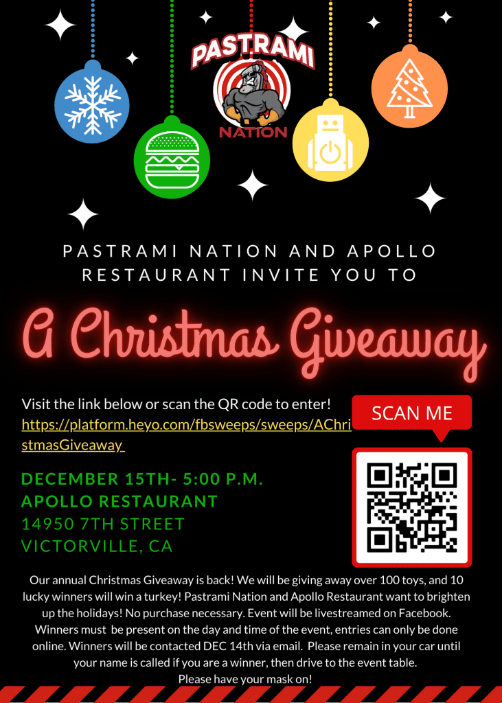 Pastrami Nation and Apollo Restaurant Partner for “A Christmas Giveaway”